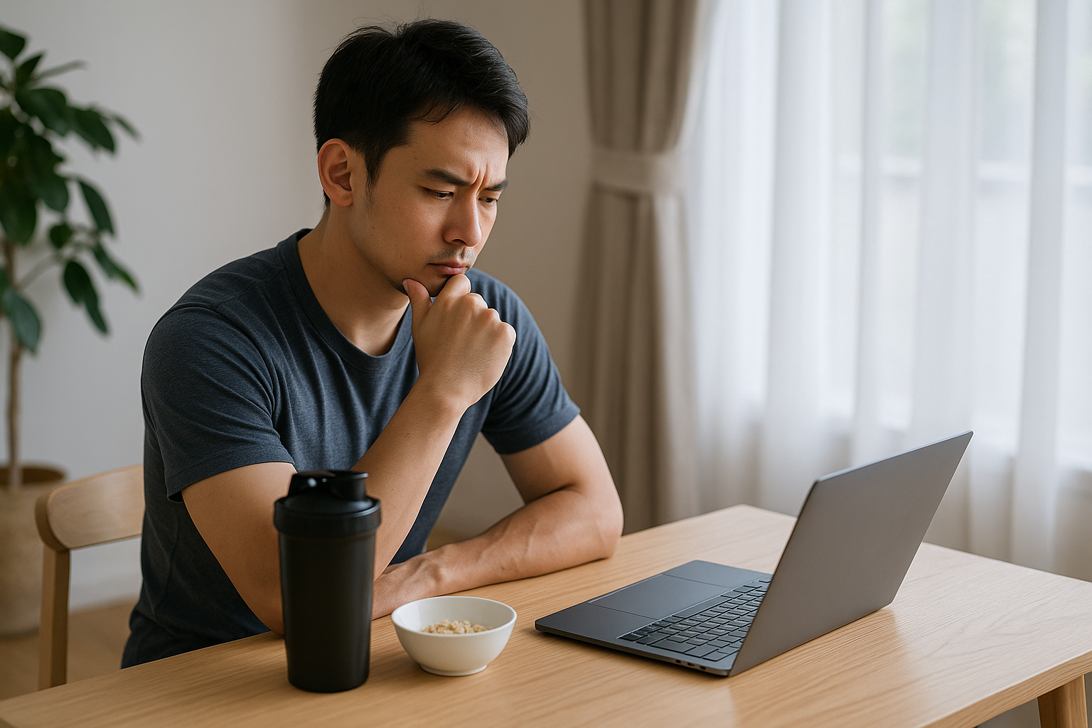 30代男性がトレーニングや食事法について考えているイメージ