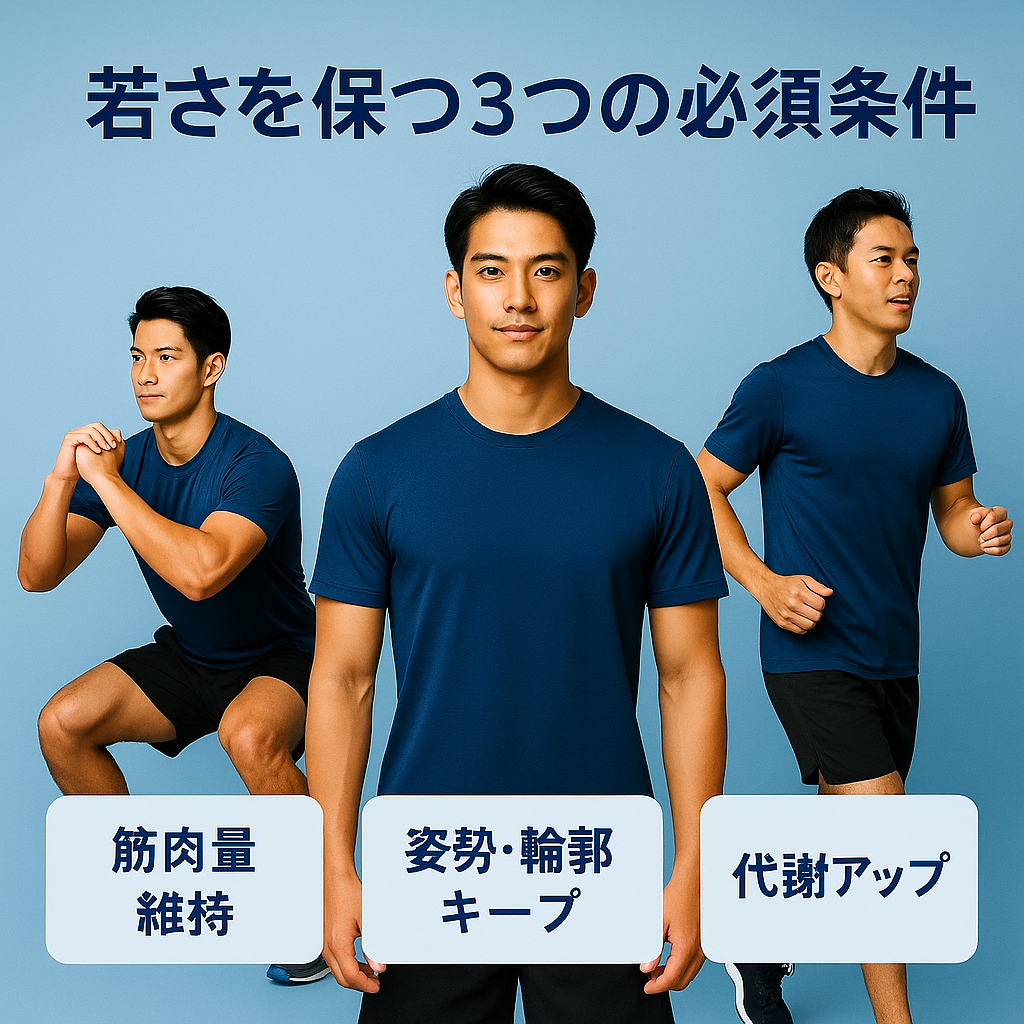 30代男性:若さを保つための3つの必須条件(筋肉量維持・姿勢と輪郭キープ・代謝アップ)