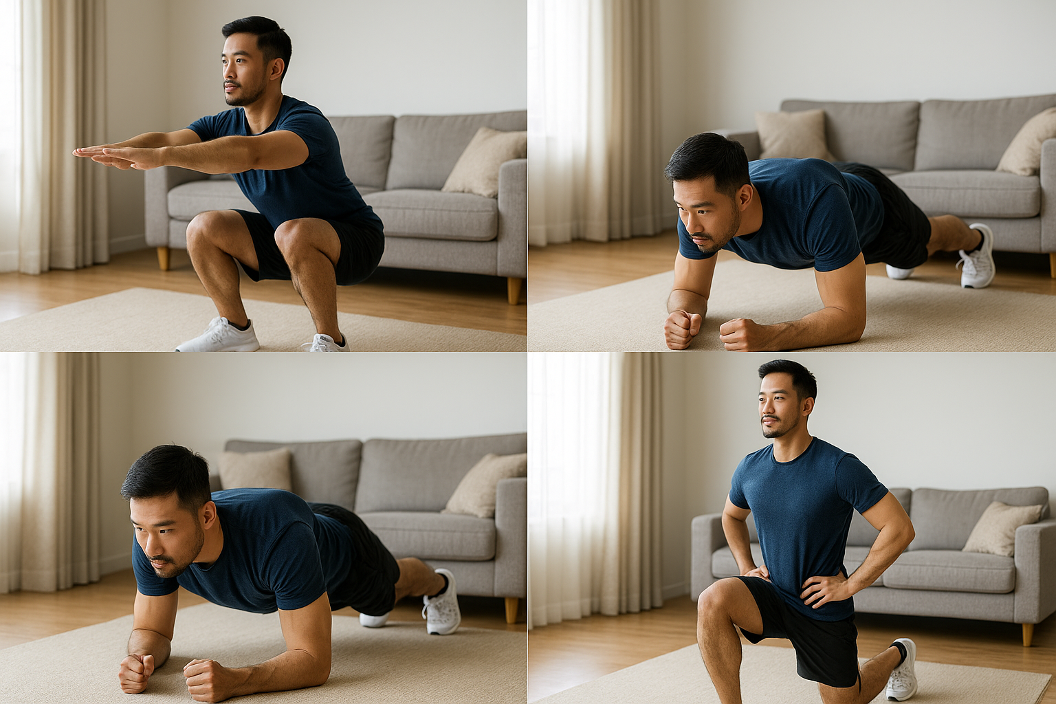 15分間の自宅サーキットトレーニングを行う30代男性のイメージ